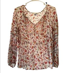 Cream colored floral boho blouse